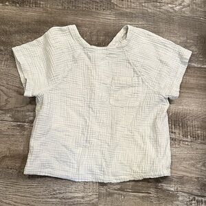 Madewell Lightspun Renwood Button Back  Short Sleeve Top in White Gauze Medium